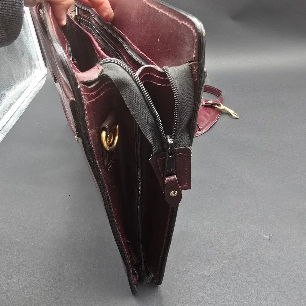 Stelco Vintage Burgundy Genuine Deep Buff Leather Briefcase Attache Bag Mens